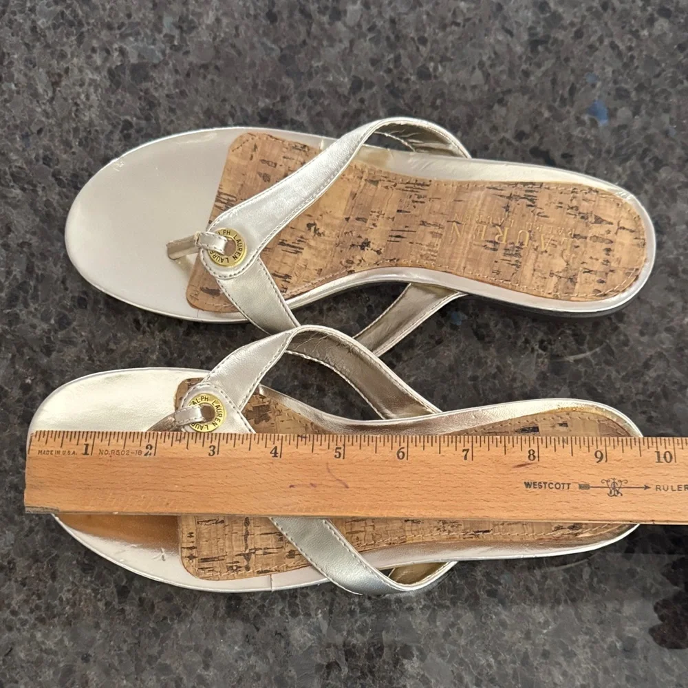 Ralph Lauren Metallic Gold Cork-Detail Thong Sandals Flip Floos - Size 8 - NWOT - Picture 7 of 7